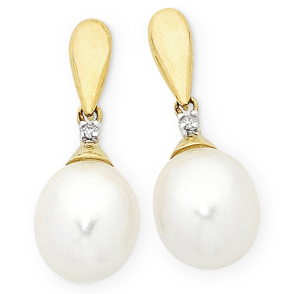 9ct Freshwater Pearl & Diamond Earrings