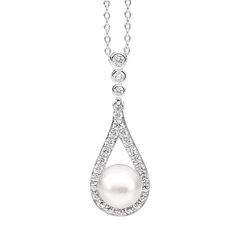 Sterling Silver Cubic Zirconia and Freshwater Pearl Pendant