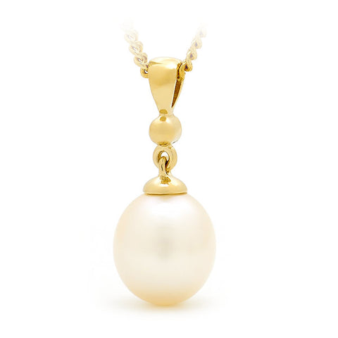 9ct Gold Freshwater Pearl Pendant & Plated Chain