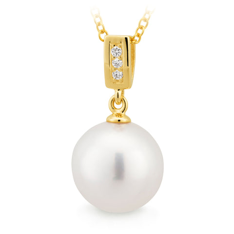 9ct Yellow Gold 10-11mm South Sea Pearl & Diamond Pendant