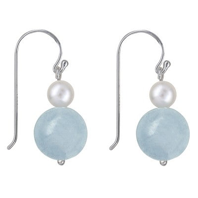 Silver Freshwater Cultured Pearl & Natural Aquamarine Earwires