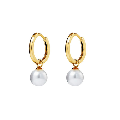 Sterling Silver Gold Plated Pearl Hoop Earrings