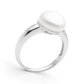 Sterling Silver Button Freshwater Pearl Ring
