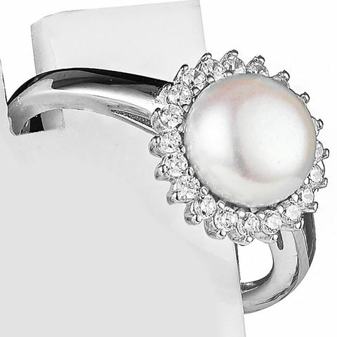 Sterling Silver Rhodium Plated Pearl Ring