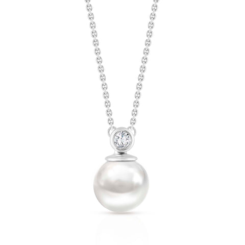 9ct White Gold Pearl and Diamond Pendant