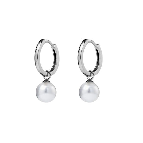 Sterling Silver Hinged Hoop Earrings With Pearl Drop