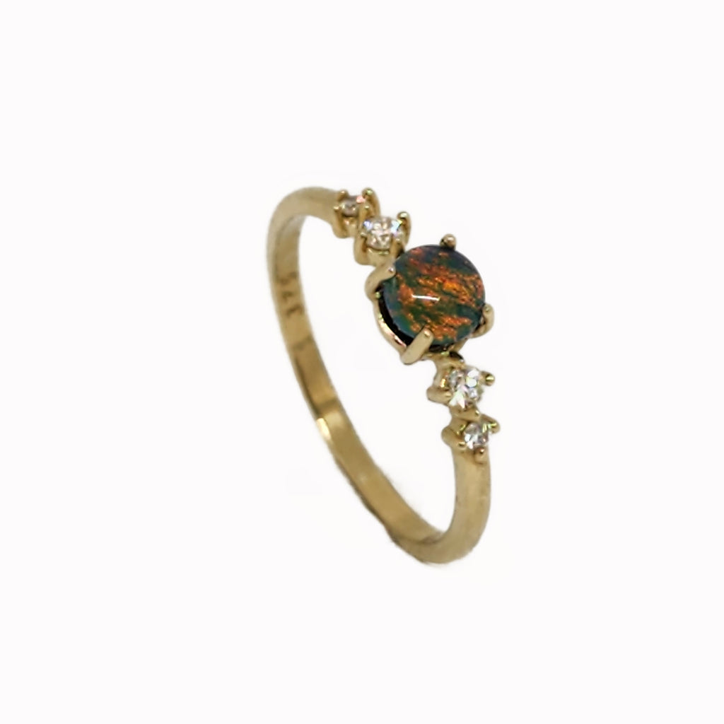 9ct Yellow Gold Australian Opal And Diamond Ring