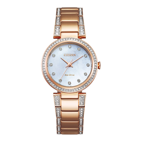 Citizen Eco-Drive Rose Gold-Plate Bracelet Crystal-Set Watch