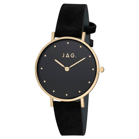JAG Alice Ladies Gold Plate Black Strap Watch
