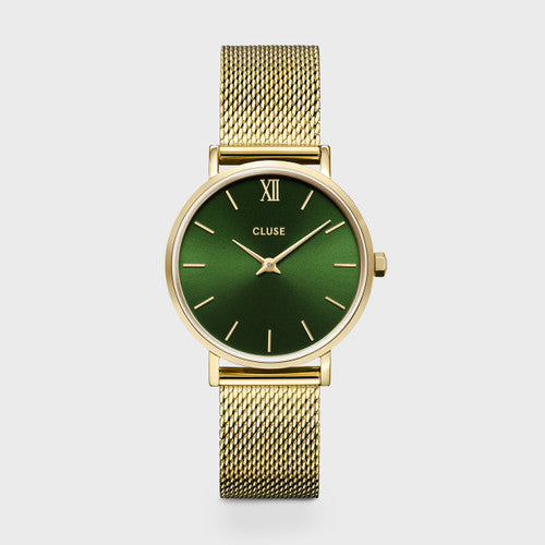 CLUSE Minuit Mesh Green & Gold Watch