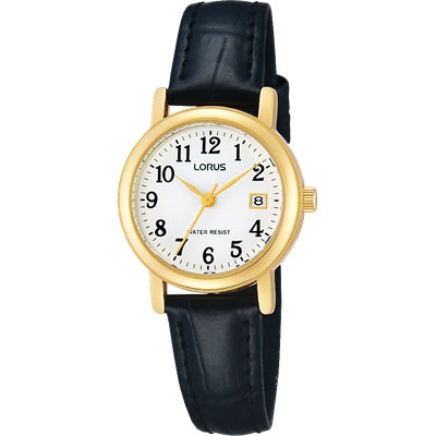 Lorus Ladies Black Leather Band With A White Dial