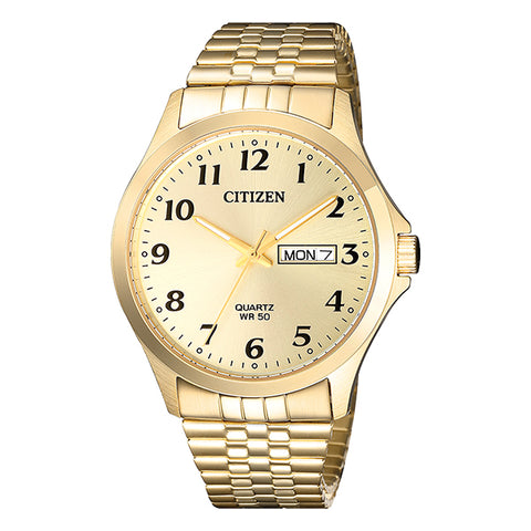 Citizen Gents Satinless Steel Gold Plated Stretch Band Watch