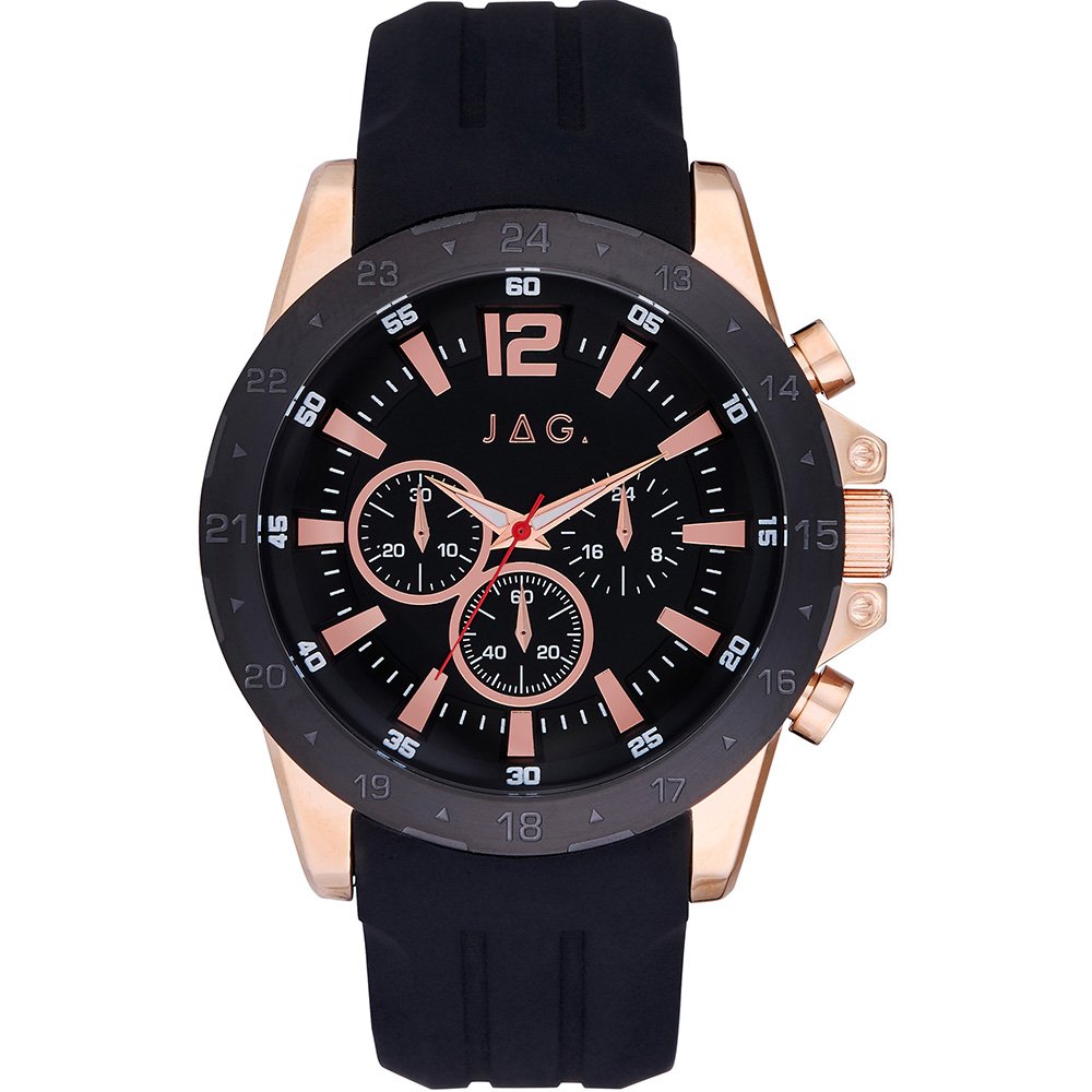 JAG Black Dial Rose Gold Accent Watch 46mm