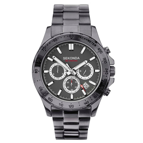 Sekonda Mens Gunmetal Plated Dual Time Watch