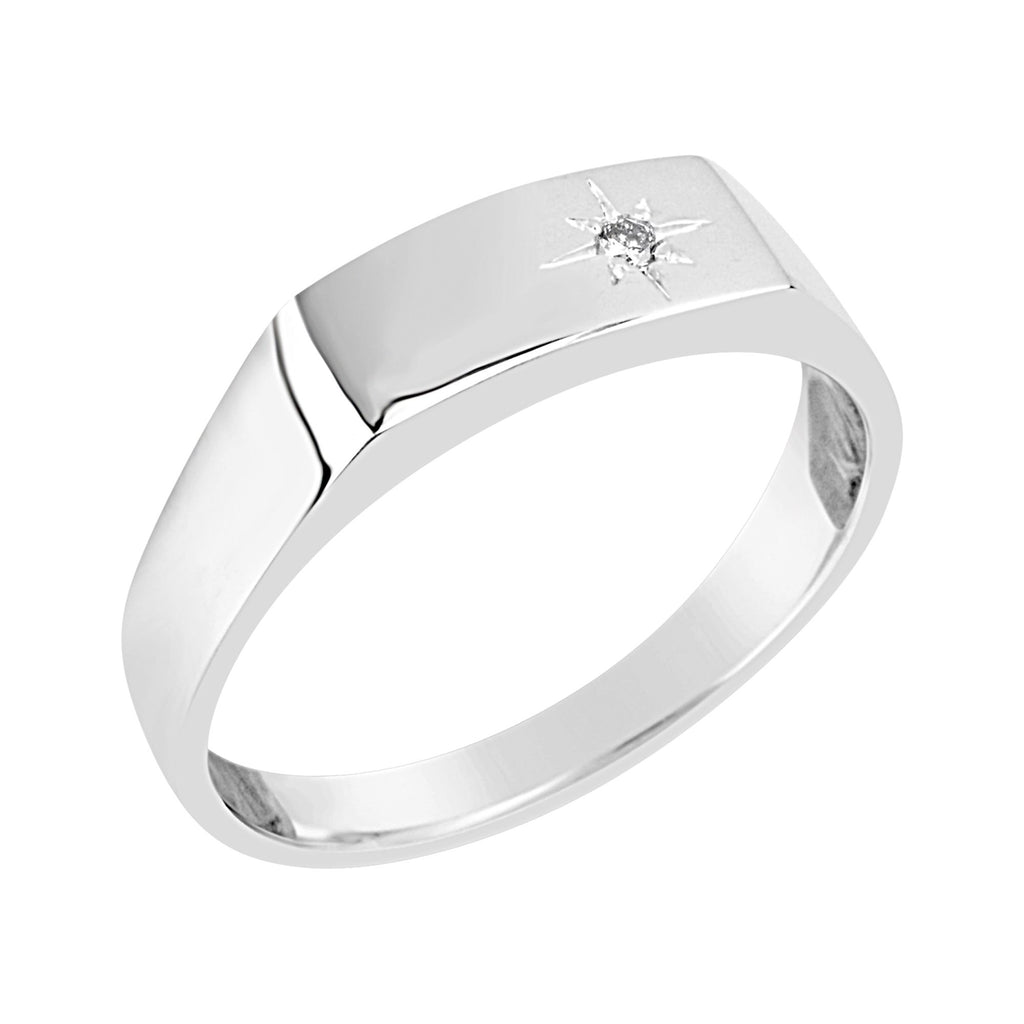 Sterling Silver Gents Diamond Set Signet Ring