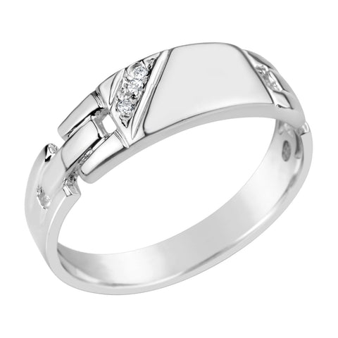 Sterling Silver Gents Diamond Set Signet Ring