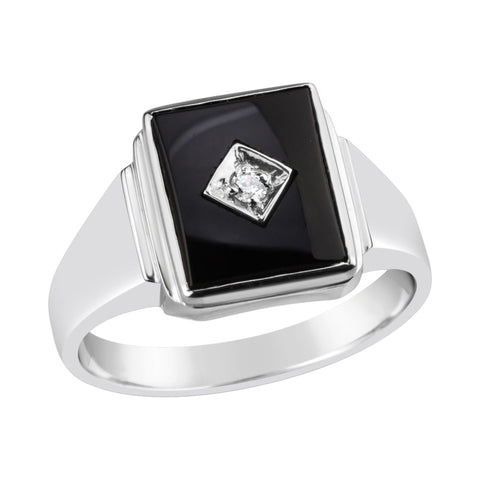 Sterling Silver Gents Onyx & Cubic Zirconia Ring