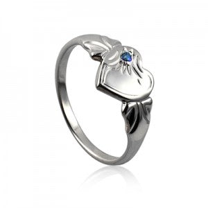 Sterling Silver September Birthstone Heart Signet Ring