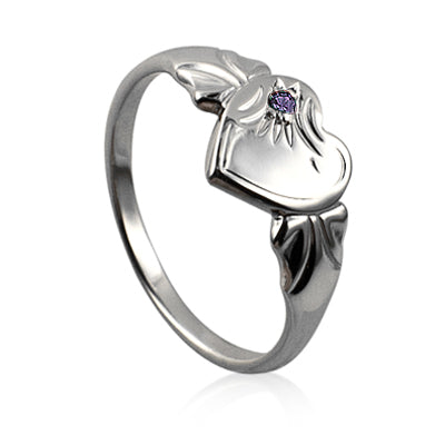 Sterling Silver Febuary Birthstone Heart Signet Ring