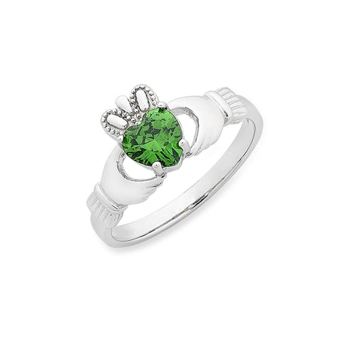 Sterling Silver Green Cubic Zirconia Claddagh Ring