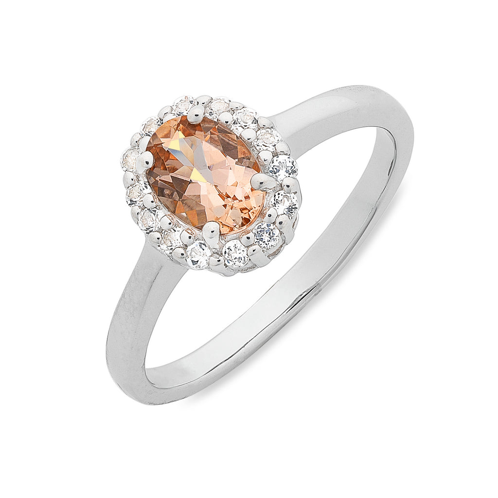 Sterling Silver Morganite and White Topaz Ring