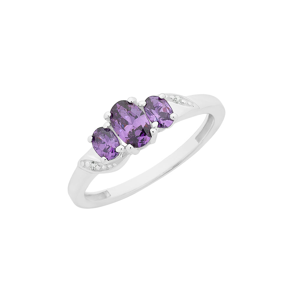 Sterling Silver Amethyst and Diamond Ring