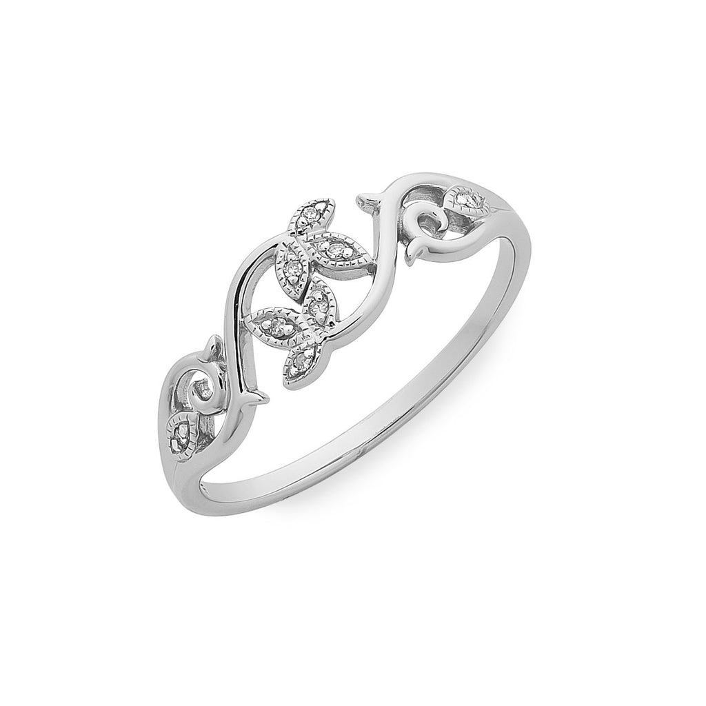 Sterling Silver Diamond Botanical Ring