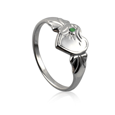 Sterling Silver May Birthstone Heart Signet Ring