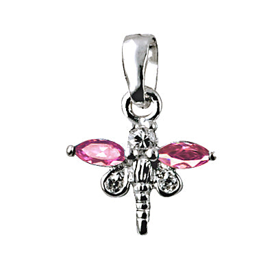 Sterling Silver Pink Cubic Zirconia Dragonfly Pendant