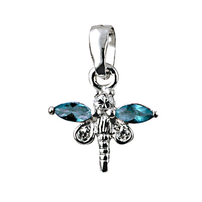 Sterling Silver Blue Cubic Zirconia Dragonfly Pendant