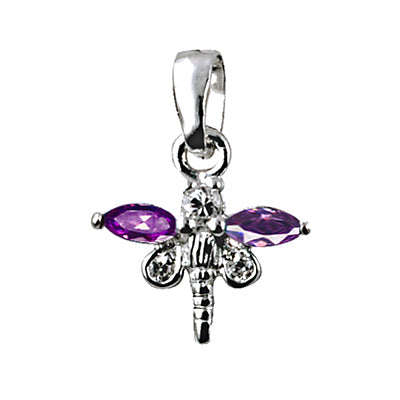 Sterling Silver Purple cubic zirconia Dragonfly Pendant