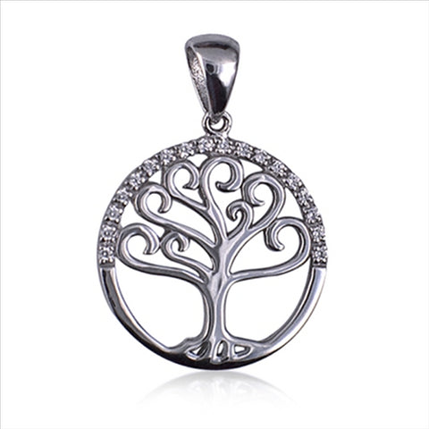 Sterling Silver Cubic Zirconia Tree Of Life Pendant