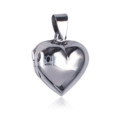 Sterling Silver Plain Puff Heart Locket & Chain