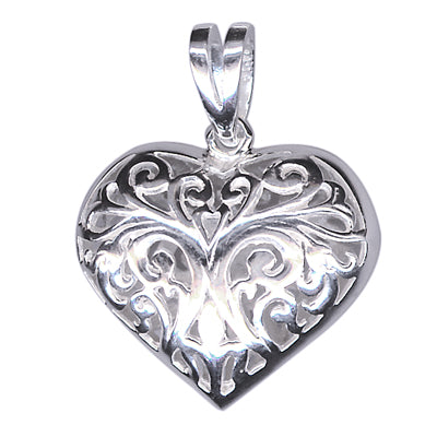 Sterling Silver Filligree Puff Heart Pendant