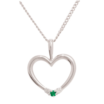 Sterling Silver Created Emerald Heart Pendant