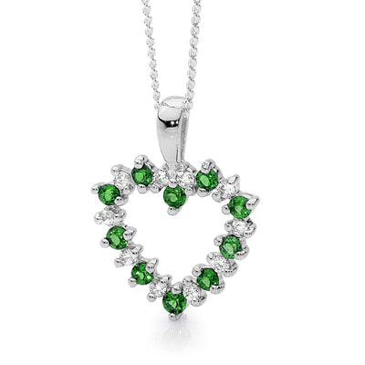 Sterling Silver Created Emerald Heart Pendant