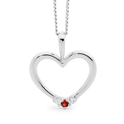Sterling Silver Created Ruby & CZ Heart Pendant
