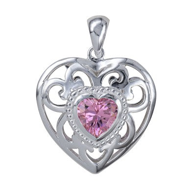 Sterling Silver Pink Zirconia Heart Pendant