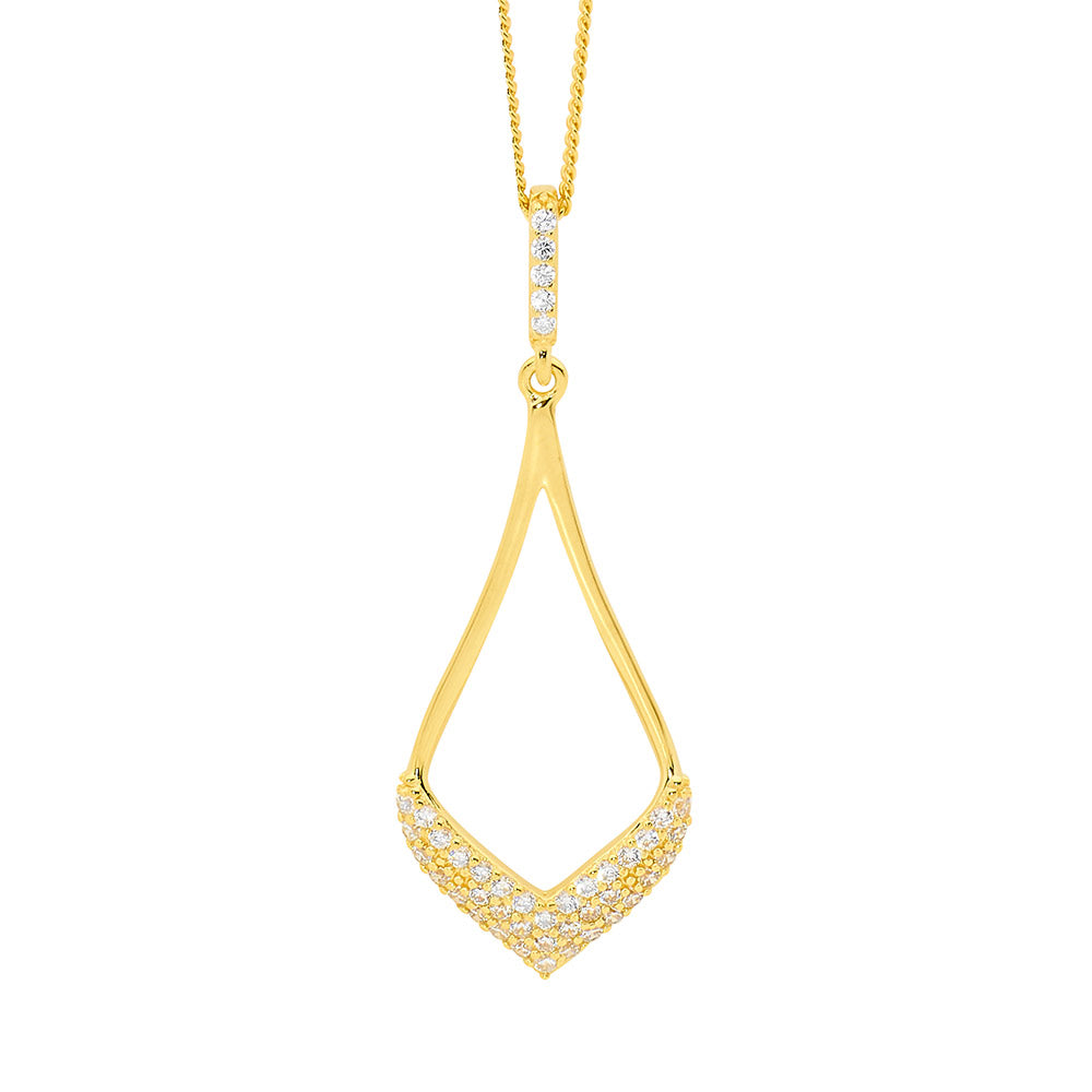 Sterling Silver Gold Plated Cubic Zirconia Tear Drop Pendant