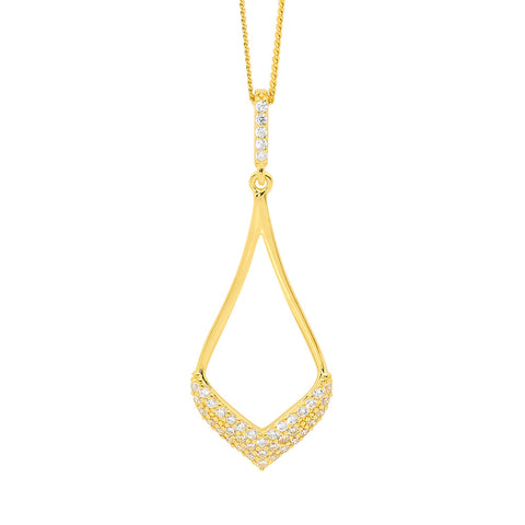 Sterling Silver Gold Plated Cubic Zirconia Tear Drop Pendant