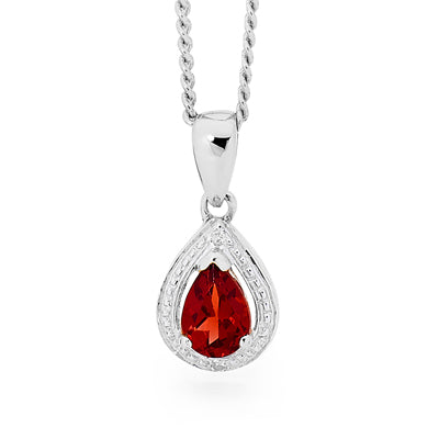 Sterling Silver Created Ruby And Cubic Zirconia Pendant With Chain