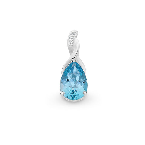 Sterling Silver Blue Topaz & Cubic Zirconia Pendant