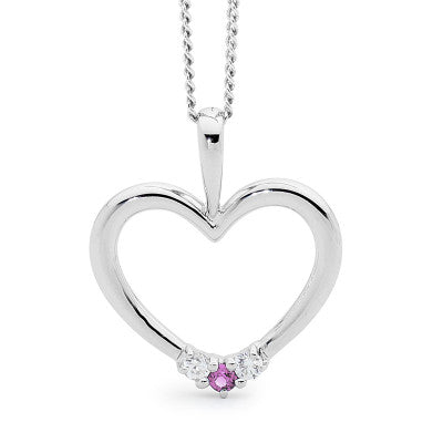 Sterling Silver Pink Cubic Zirconia Heart Pendant & Chain