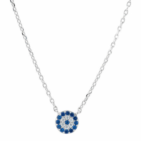 Sterling Silver Rhodium Plated Blue Evil Eye Cz Necklace 42+3cm