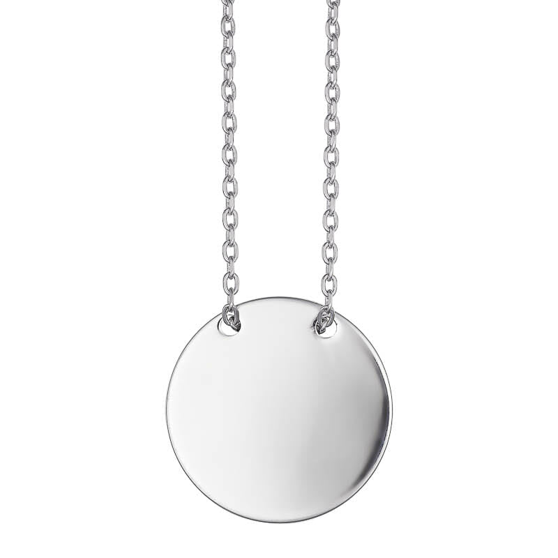 Sterling Silver Rhodium Plated Engravable ID Plain Disc Necklace
