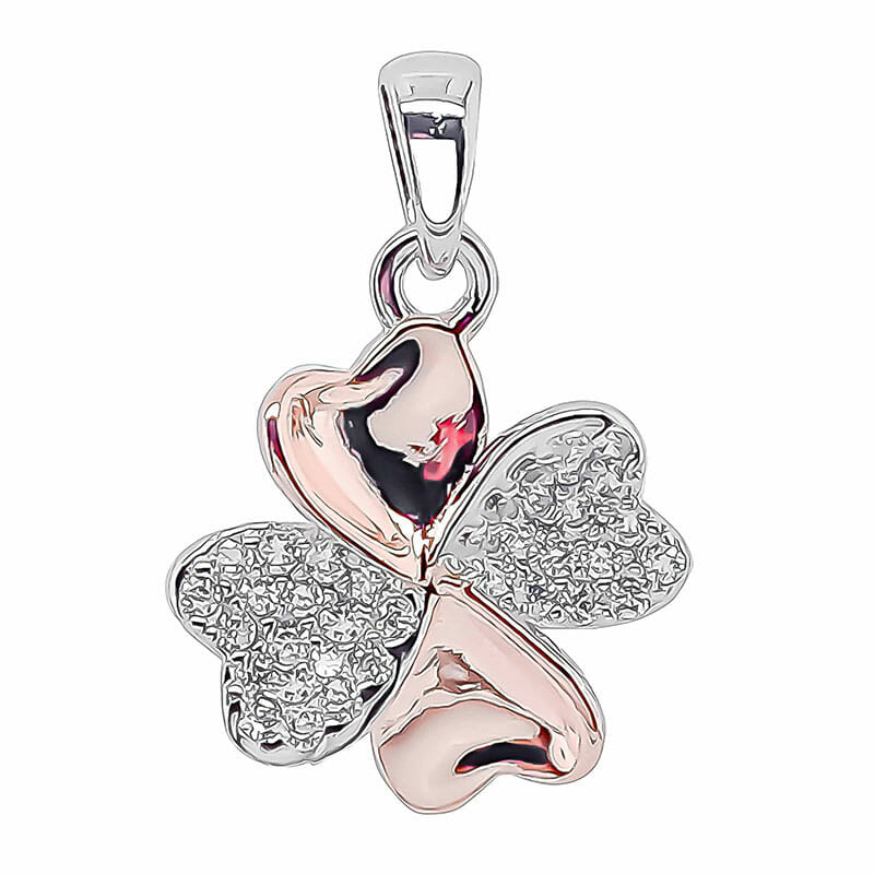Sterling Silver Rhodium Plated Four Leaf Clover Pendant