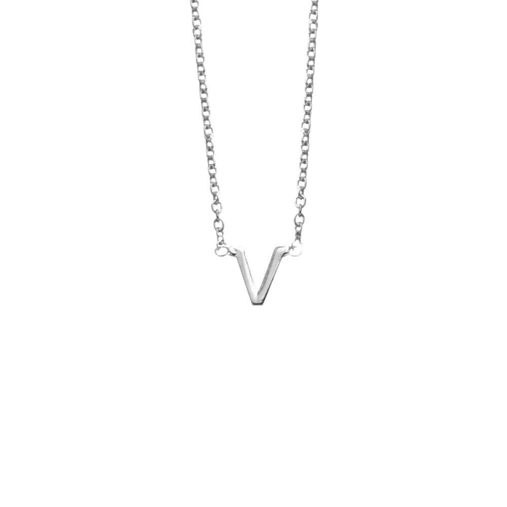 Sterling silver V initial necklace