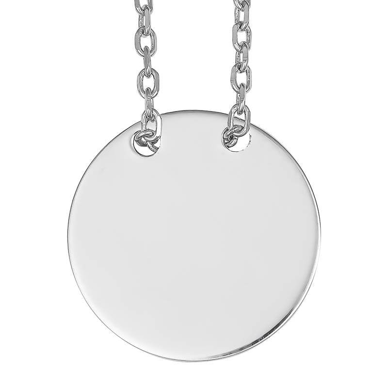 Sterling Silver Rhodium Plated Round Disk Necklace