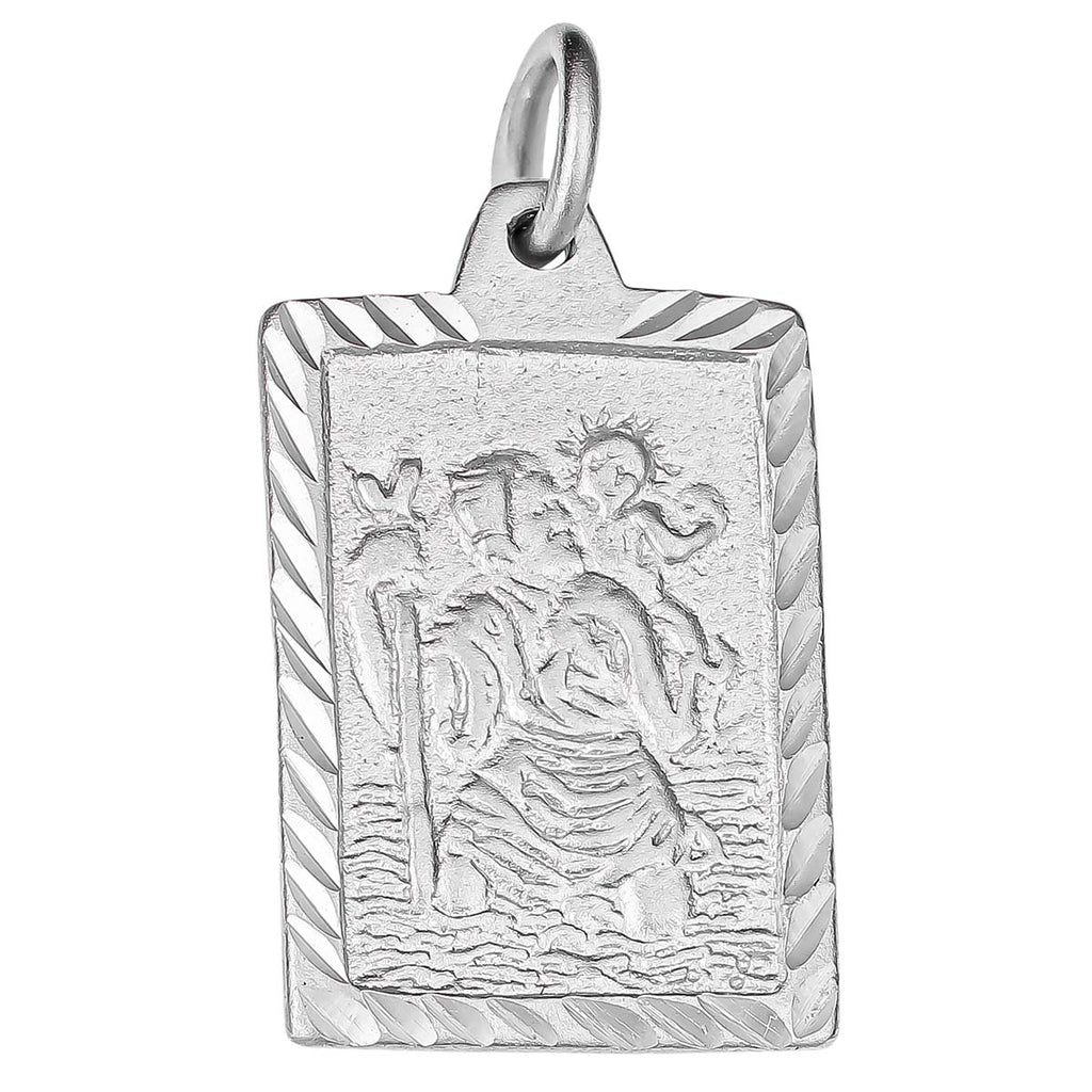 Sterling Silver Rectangle St Christopher Pendant 13.5x18.5mm