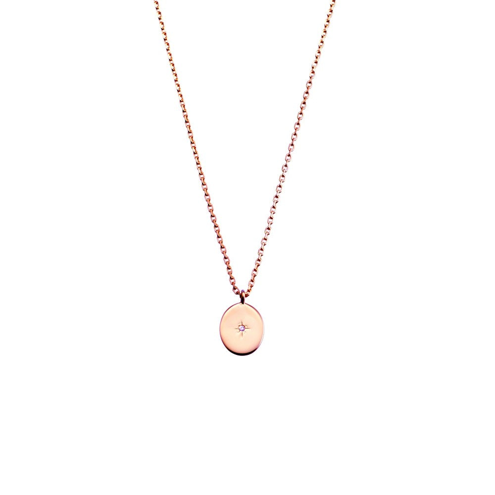 Silver Rose Gold Plated Cubic Zirconia Oval Pendant